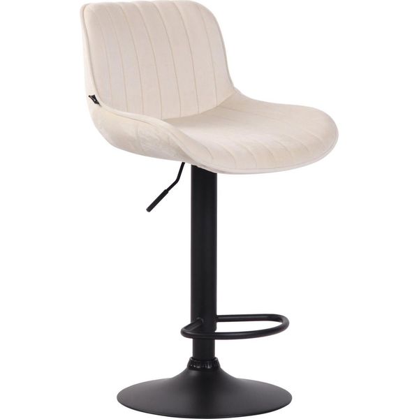 Sgabello Da Bar In Velluto - Design Moderno - Regolabile In Altezza E Girevole A 360° | Colore: Crema | Colore Base: Nero-image