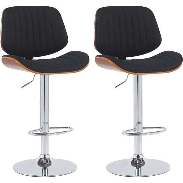 Set Di 2 Sgabelli Da Bar - Seggioloni - Regolabili In Altezza E Girevoli | Colore: Noce/Nero | Colore Base: Cromo-image