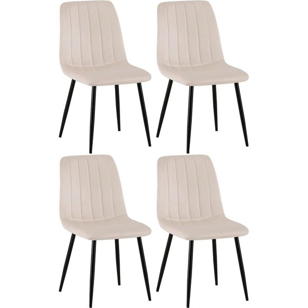 Set Di Sedie 4 Pezzi - Sedie Da Pranzo - Comoda Seduta Trapuntata, Colore: Crema | Materiale: Soft-image