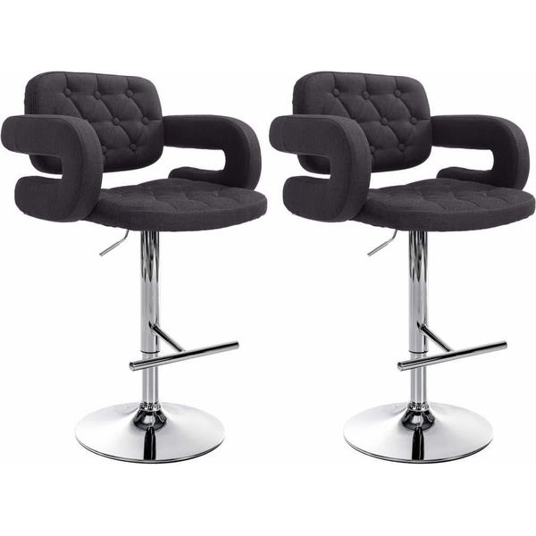 Set Di 2 Sgabelli Da Bar Con Rivestimento In Tessuto - Stampelle - Regolabili In Altezza | Colore: Nero-image