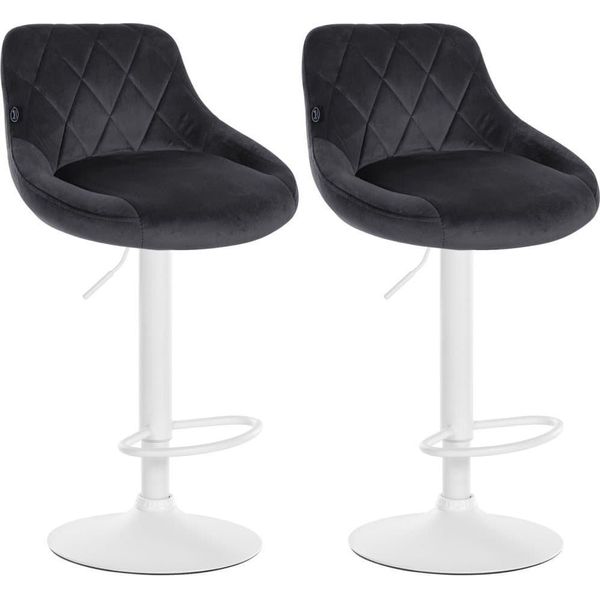 Set Di 2 Sgabelli Da Bar In Velluto - Sgabello Da Bar - Altezza Regolabile | Colore: Grigio Scuro, Colore Base: Bianco-image