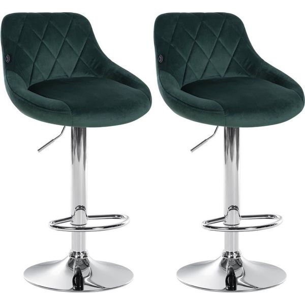 Set Di 2 Sgabelli Da Bar In Velluto - Sgabello Da Bar Regolabile In Altezza | Colore: Verde Scuro | Colore Base: Cromo-image