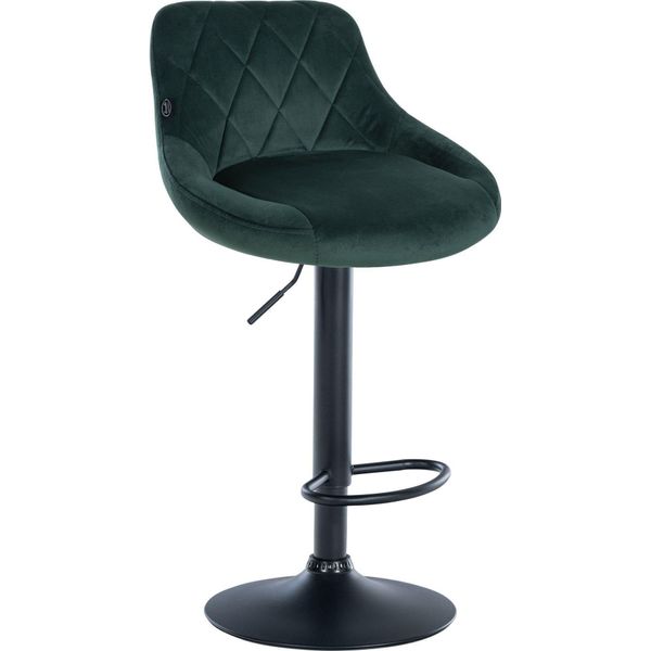 Sgabello Da Bar In Velluto - Sgabello Elegante - Seduta Girevole A 360° Con Alzata A Gas E Poggiapiedi | Colore: Verde Scuro | Colore Base: Nero-image