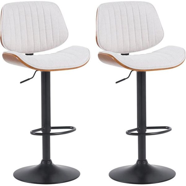 Set Di 2 Sgabelli Da Bar - Seggioloni - Regolabili In Altezza E Girevoli | Colore: Noce/Crema | Colore Base: Nero-image