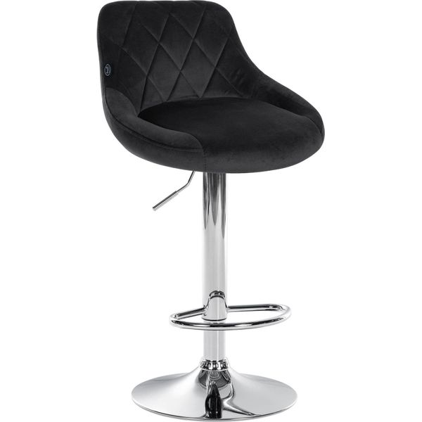 Sgabello Da Bar In Velluto - Sgabello Elegante - Seduta Girevole A 360° Con Alzata A Gas E Poggiapiedi | Colore: Nero | Colore Base: Cromo-image
