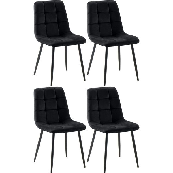 Set Di 4 Sedie Da Pranzo - Sedie Da Pranzo - Posizione Di Seduta Comoda, Facile Da Pulire | Colore: Nero | Materiale: Morbido-image