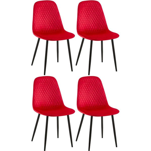 Set Di 4 Sedie Da Pranzo - Aggiornato - Di Facile Manutenzione - Design | Colore: Rosso | Materiale: Morbido-image
