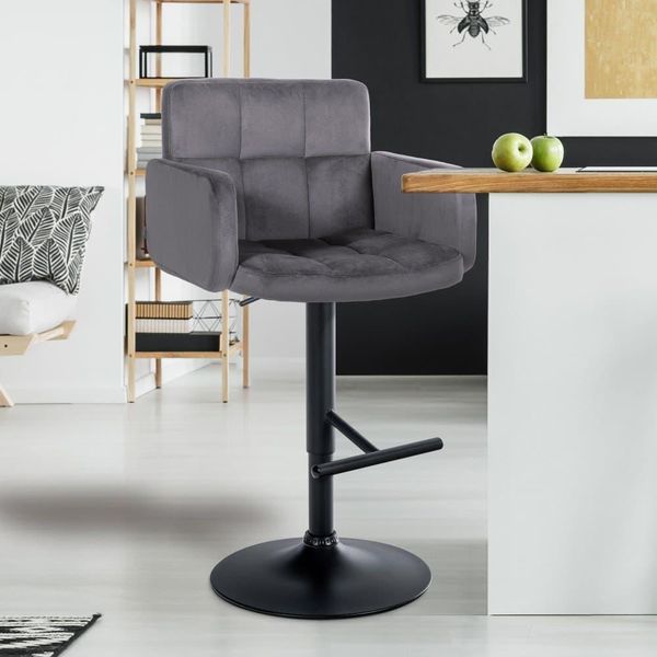 Set Di Sgabelli Da Bar A 2 Pezzi - Sgabello In Velluto - Moderno E Regolabile, Extra Comfort Di Seduta,-image