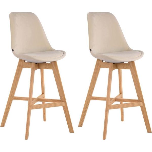 Set Di 2 Sgabelli Da Bar - Stampelle - Velluto, Massimo Comfort Di Seduta | Colore: Crema | Colore Abbigliamento: Naturale-image