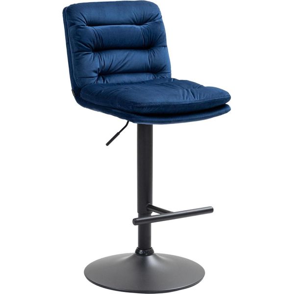 Sgabello Da Bar Con Sgabello In Velluto - Sgabello Elegante - Elevato Comfort Di Seduta E Regolabile In Altezza Colore: Blu | Colore Base: Nero-image