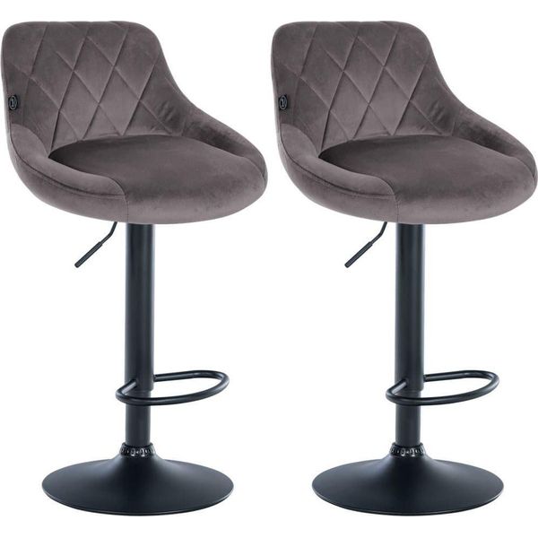 Set Di 2 Sgabelli Da Bar In Velluto - Sgabello Da Bar Regolabile In Altezza | Colore: Grigio | Colore Base: Nero-image