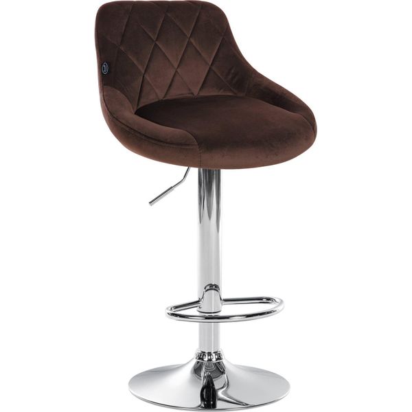 Sgabello Da Bar In Velluto - Sgabello Elegante - Seduta Girevole A 360° Con Alzata A Gas E Poggiapiedi | Colore: Marrone | Colore Base: Cromo-image
