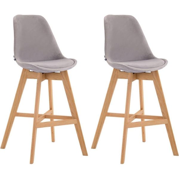 Set Di 2 Sgabelli Da Bar - Stampelle - Velluto, Massimo Comfort Di Seduta | Colore: Grigio | Colore Abbigliamento: Naturale-image