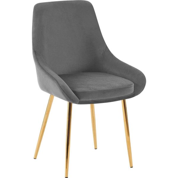 Sedia Da Pranzo, Sedia Da Sala Da Pranzo, Ampio Comfort, Struttura In Metallo - Rivestimento In Velluto | Colore: Grigio Scuro. Materiale Della Struttura: Oro Metallizzato-image
