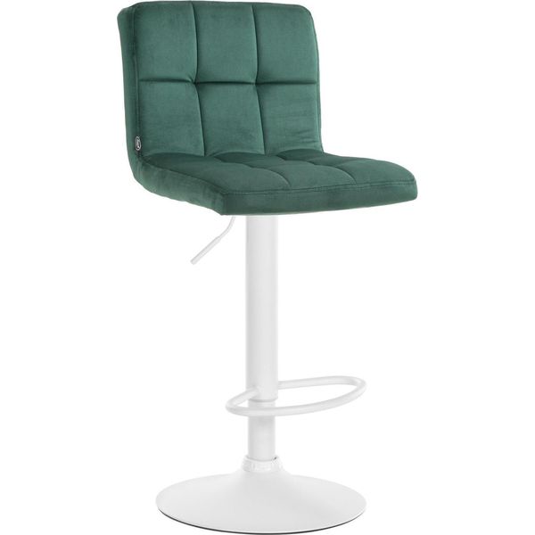 Sgabello Da Bar In Velluto - Sgabello Comfort - Regolabile E Girevole Per Il Massimo Della Comodità | Colore: Verde | Colore Base: Bianco-image
