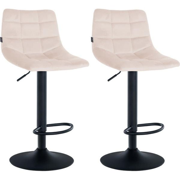 Set Di 2 Sgabelli Da Bar - Sgabelli Da Cucina - Seduta Regolabile Per Un Comfort Ottimale | Colore: Beige | Colore Base: Nero-image