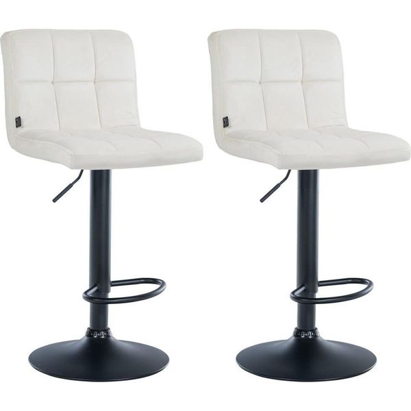 Set Di 2 Sgabelli Da Bar In Velluto - Sgabello - Regolabile In Altezza E Ruotabile A 360° | Colore: Crema | Colore Base: Nero-image