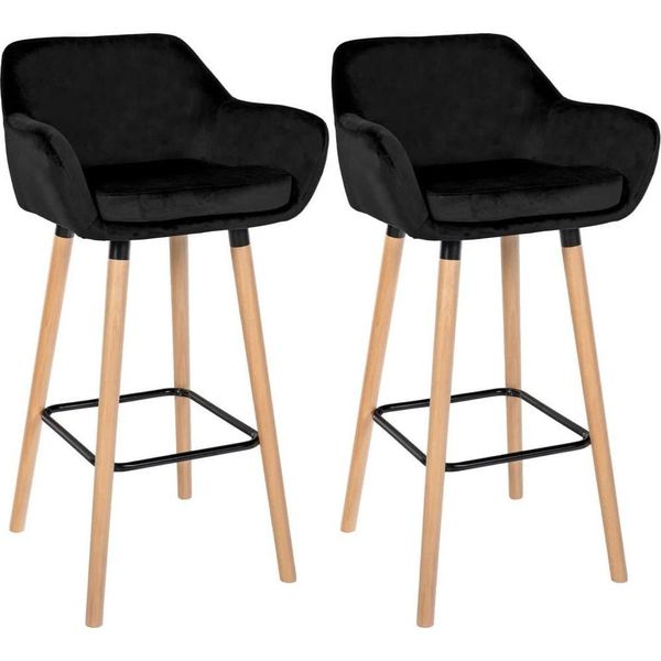 Sgabello Da Bar, Sgabello In Velluto, Elevato Comfort Di Seduta - Moderno - Legno Di Faggio | Colore: Nero-image