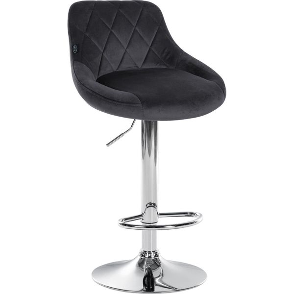 Sgabello Da Bar In Velluto - Sgabello Elegante - Seduta Girevole A 360° Con Alzata A Gas E Poggiapiedi | Colore: Grigio Scuro, Colore Base: Cromo-image