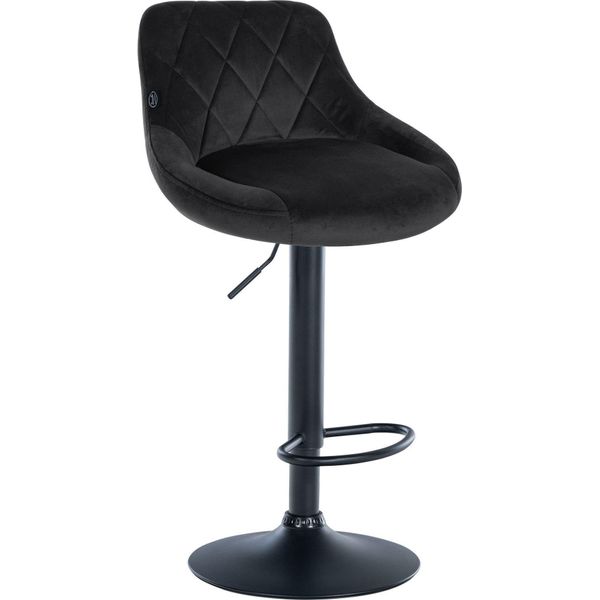 Sgabello Da Bar In Velluto - Sgabello Elegante - Seduta Girevole A 360° Con Alzata A Gas E Poggiapiedi | Colore: Nero | Colore Base: Nero-image