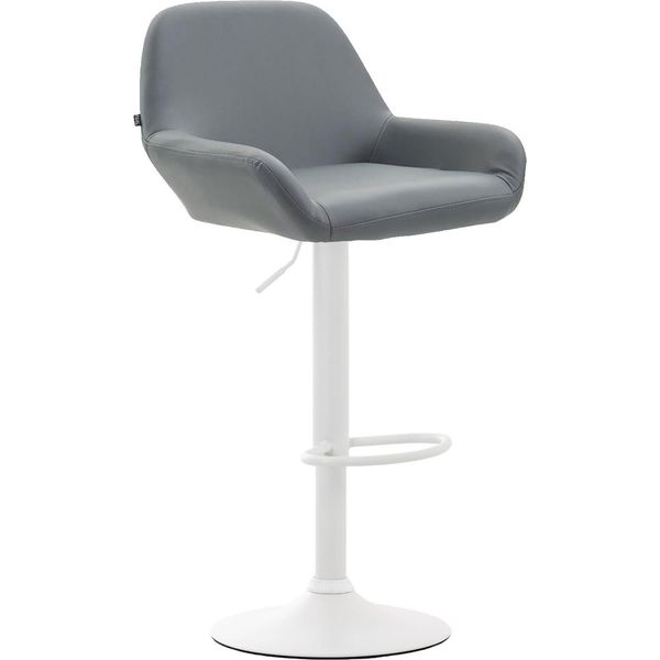 Sgabello Da Bar In Pelle Finta - Sgabello - Sedile Girevole A 360°, Regolabile In Altezza | Colore: Grigio | Colore Base: Bianco-image