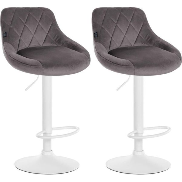 Set Di 2 Sgabelli Da Bar In Velluto - Sgabello Da Bar Regolabile In Altezza | Colore: Grigio | Colore Base: Bianco-image