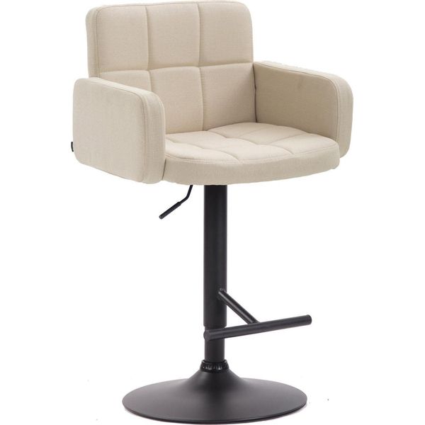 Sgabello Di Design Con Rivestimento In Tessuto - Girevole A 360° - Regolabile In Altezza - Seduta Confortevole | Colore: Crema | Colore Base: Nero-image