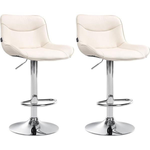 Set Di 2 Sgabelli Da Bar - Sgabello - Comfort Ergonomico, Regolabile In Altezza | Colore: Crema | Colore Base: Cromo-image