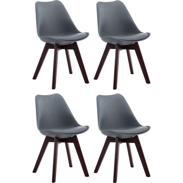 Set Di 4 Sedie Da Pranzo - Sedie Con Schienale - Posizione Di Seduta Comoda | Colore: Grigio | Colore Base: Noce-image
