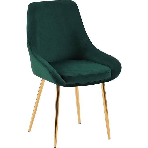 Sedia Da Pranzo, Sedia Per Sala Da Pranzo, Ampio Comfort, Struttura In Metallo - Rivestimento In Velluto | Colore: Verde | Materiale Della Struttura: Oro Metallizzato-image