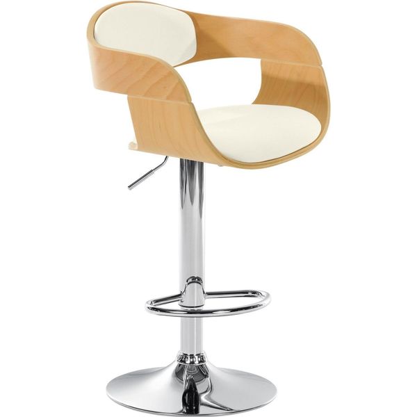 Sgabello Da Bar In Pelle Finta - Sedia - Regolabile In Altezza E Girevole A 360° Per Un Comfort Ottimale | Colore: Naturale/Bianco-image