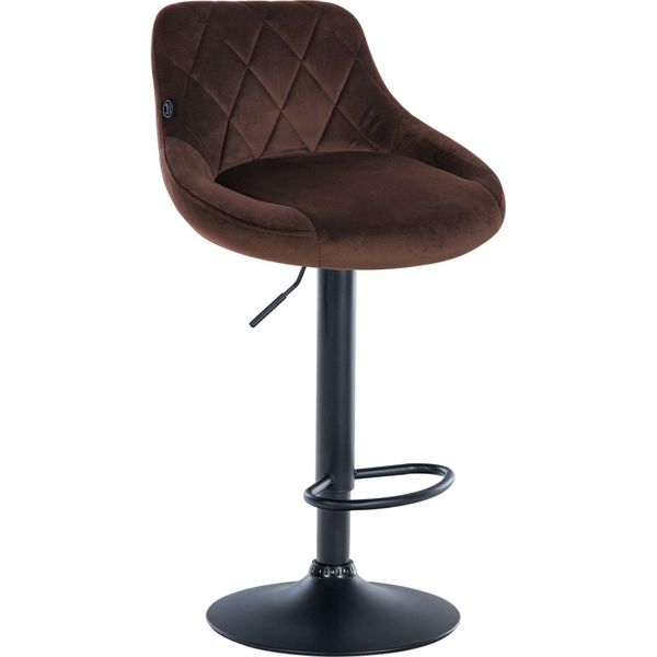 Sgabello Da Bar In Velluto - Sgabello Elegante - Seduta Girevole A 360° Con Alzata A Gas E Poggiapiedi | Colore: Marrone | Colore Base: Nero-image
