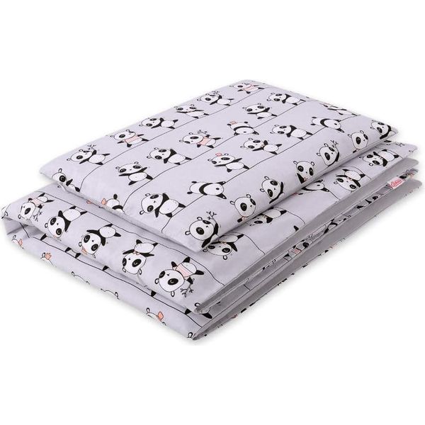 Lettino In Cotone Per Bambini, Biancheria Da Letto Per Bambini, Delicato Sulla Pelle E Sicuro 2 Pezzi, 135X100 Cm, Grigio Panda-image