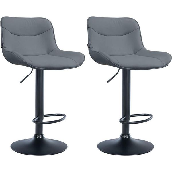 Set Di 2 Sgabelli Da Bar - Sgabello - Comfort Ergonomico, Regolabile In Altezza | Colore: Grigio | Colore Base: Nero-image