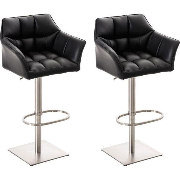 Set Di 2 Sgabelli Da Bar - Sgabelli Alla Moda - Regolabili In Altezza Per Il Massimo Comfort Di Seduta | Colore: Nero | Colore Base: Acciaio Inox-image