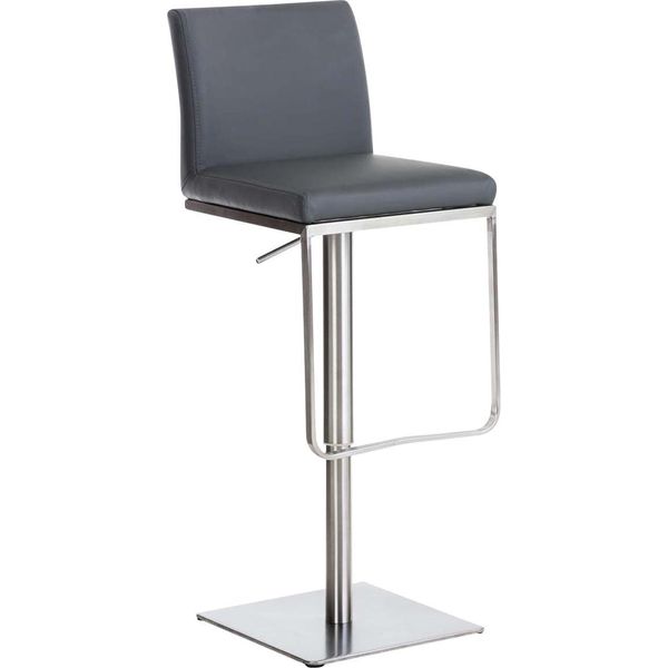 Sgabello Da Bar In Pelle Finta - Sgabello Multifunzionale - Regolabile E Ruotabile Per Un Comfort Ottimale | Colore: Grigio | Colore Base: Acciaio Inox-image