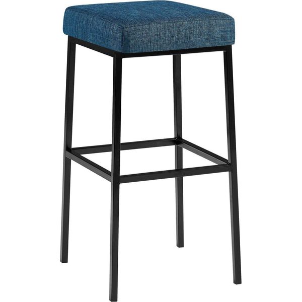 Sgabello Da Bar Con Rivestimento In Tessuto - Sgabello - Design Di Facile Manutenzione | Colore: Blu | Colore Base: Nero-image
