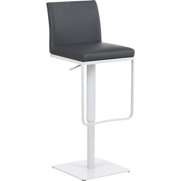 Sgabello Da Bar In Pelle Finta - Sgabello Multifunzionale - Regolabile E Girevole Per Un Comfort Ottimale | Colore: Grigio | Colore Base: Bianco-image