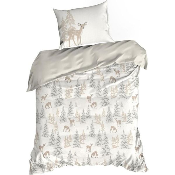 Eurofirany | Biancheria Da Letto Natalizia - Set Da Letto - 140 X 200 Cm - Bianco Crema - Cotone - Motivo Natalizio-image