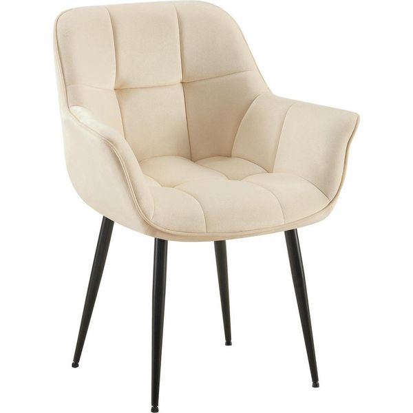 Sedia Da Pranzo In Velluto - Velluto - Design Ergonomico, Comfort Moderno E Tinta Unita Colore: Crema-image