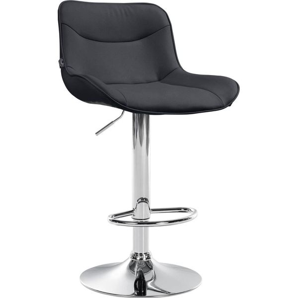 Sgabello Da Bar In Pelle Finta - Sgabello Di Design - Comfort Ergonomico, Regolabile In Altezza | Colore: Nero | Colore Base: Cromo-image