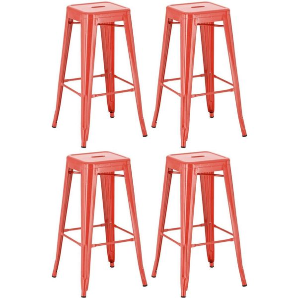 Set Di 4 Sgabelli Da Bar - Sgabello Alto - Design Impilabile, Salvaspazio E Resistente | Colore: Rosso-image