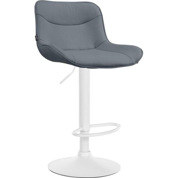 Sgabello Da Bar In Pelle Finta - Sgabello Di Design - Comfort Ergonomico, Regolabile In Altezza | Colore: Grigio | Colore Base: Bianco-image