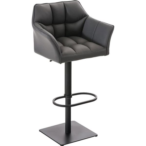 Sgabello Da Bar Moderno - Sedia Elegante - Girevole E Regolabile A 360° | Colore: Grigio | Colore Base: Nero-image