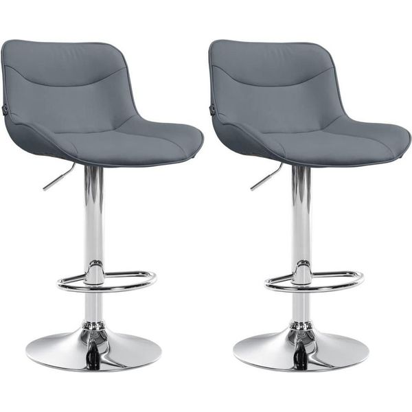Set Di 2 Sgabelli Da Bar - Sgabello - Comfort Ergonomico, Regolabile In Altezza | Colore: Grigio | Colore Base: Cromo-image