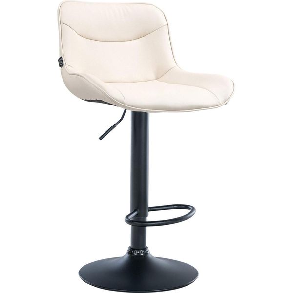Sgabello Da Bar In Pelle Finta - Sgabello Di Design - Comfort Ergonomico, Regolabile In Altezza | Colore: Crema | Colore Base: Nero-image
