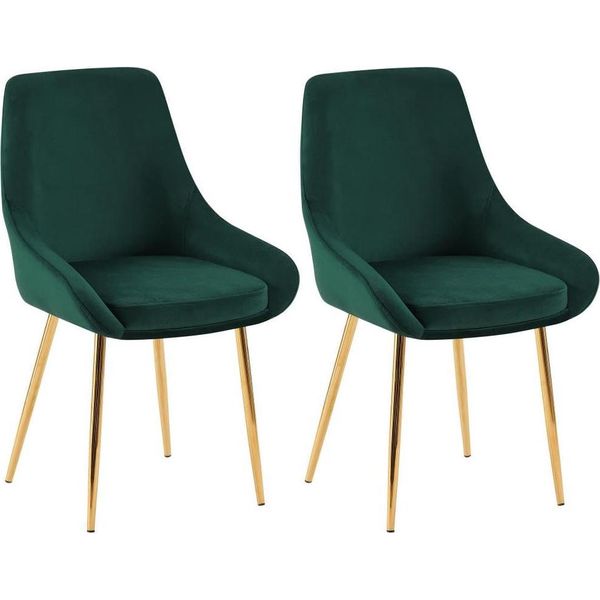 Set Di 2 Sedie Da Pranzo - Sedie In Velluto - Seduta Confortevole, Gambe Dorate, Verde-image