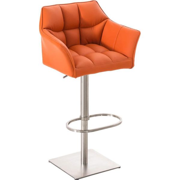 Sgabello Da Bar Moderno - Sedia Elegante - Girevole E Regolabile A 360° | Colore: Arancione | Colore Base: Acciaio Inox-image
