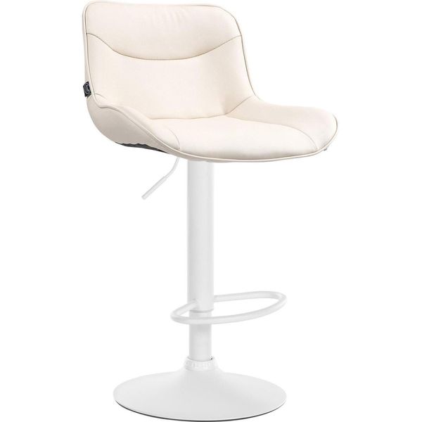 Sgabello Da Bar In Pelle Finta - Sgabello Di Design - Comfort Ergonomico, Regolabile In Altezza | Colore: Crema | Colore Base: Bianco-image