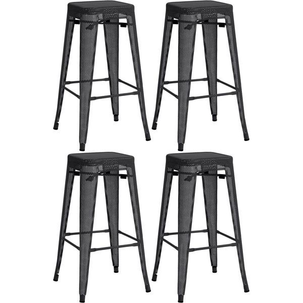 Set Di 4 Sgabelli Da Bar - Sgabelli Alti - Impilabili Per Spazi Ridotti | Colore: Nero-image